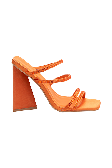 Robyn Diamante Strap Block Heels - Orange