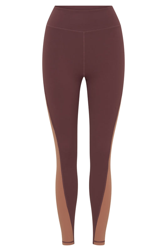 Libby Two Tone Panel Leggings - Mahogany/Tan