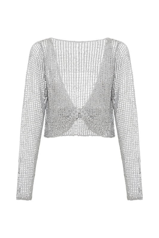 Catalina Sequin Crochet Twist Top - Silver