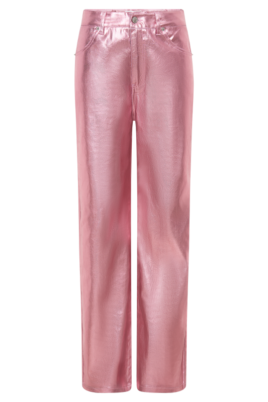 Minnie Metallic Straight Jean - Metallic Pink