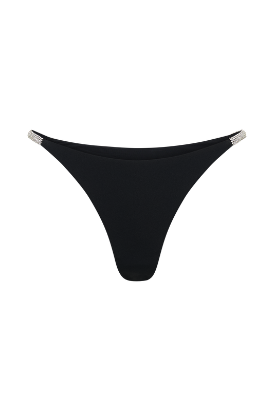 Tatum Diamante Waist Recycled Bikini Bottom - Black