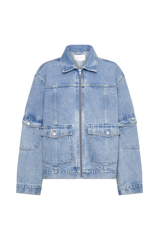 Rylee Oversized Denim Jacket - Mid Blue