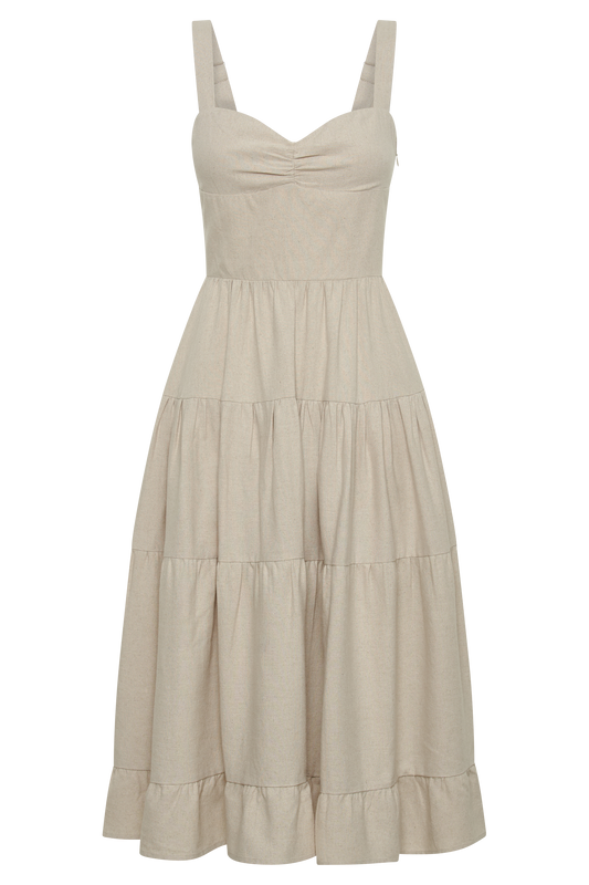 Adriana Linen Midi Dress - Natural