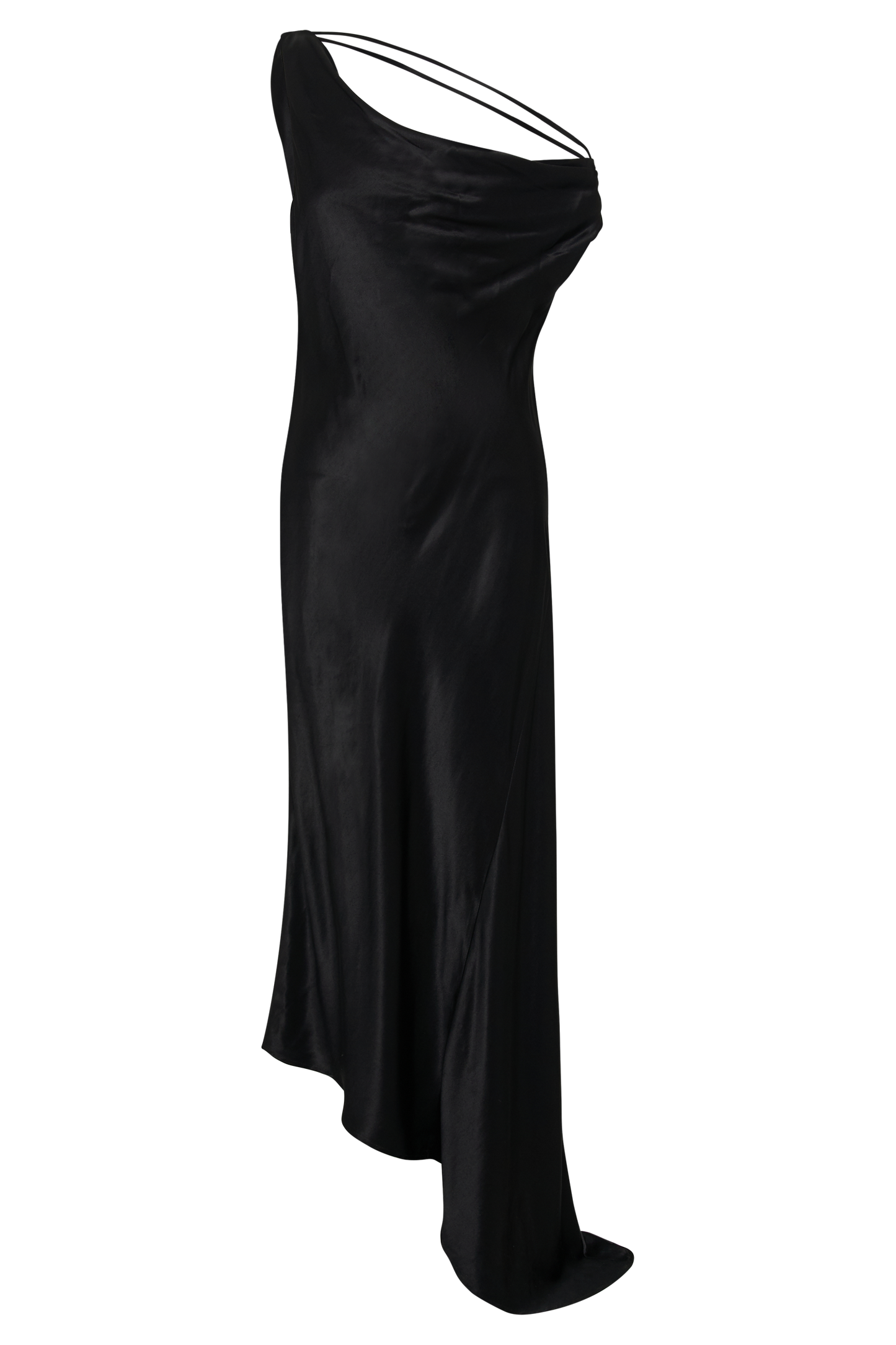 Yvette Slip Maxi Dress With Asymmetrical Hem - Black