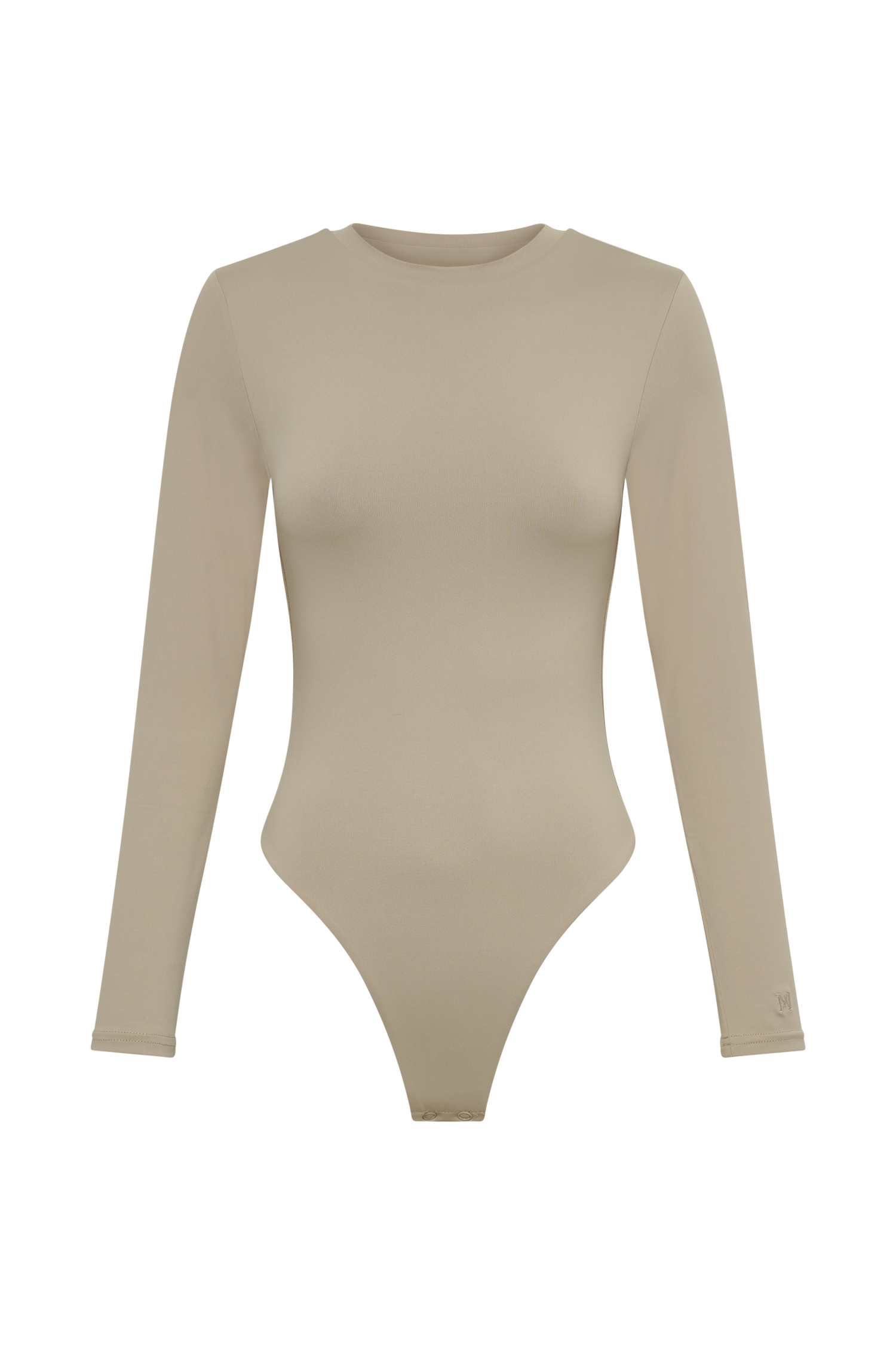 Delilah Recycled Nylon Long Sleeve Crew Neck Bodysuit - Taupe #7