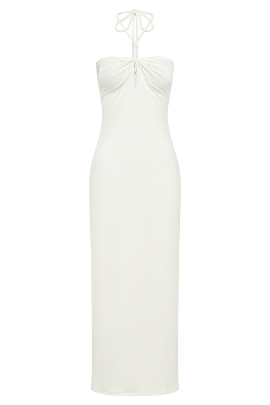 Krissy Midi Twist Halter Jersey Dress - White