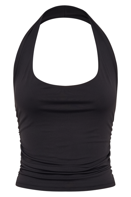 Marie Recycled Nylon Halter Top - Black