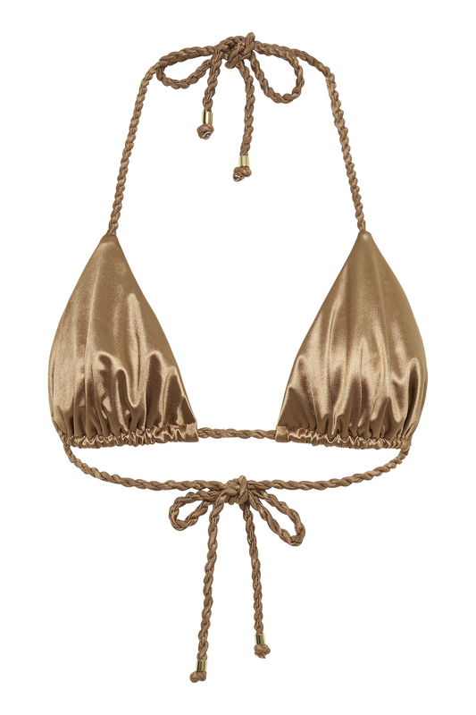 Sachi Triangle Bikini Top With Braided Ties - Bronze