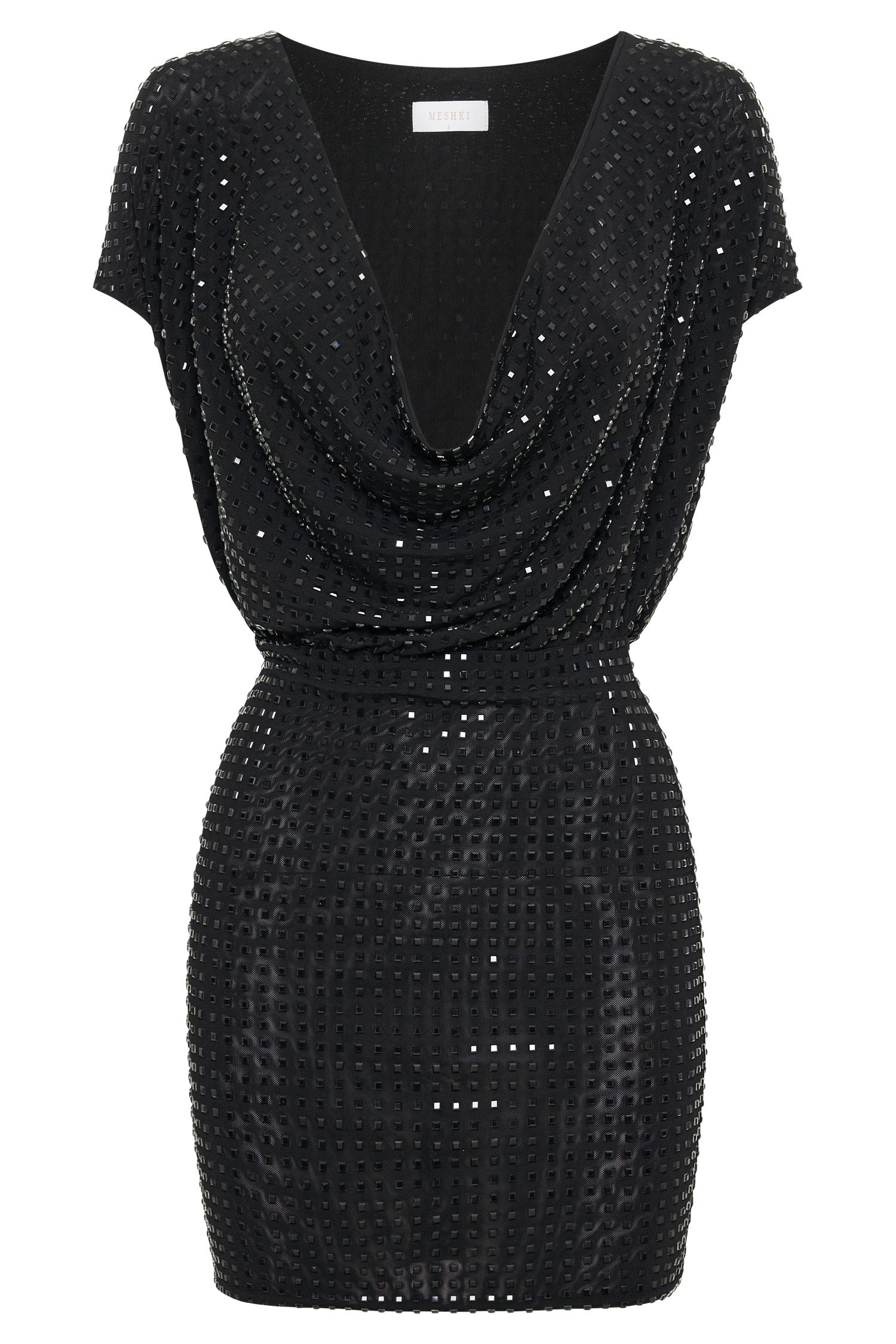 Seona Square Diamante Mini Dress - Black #9