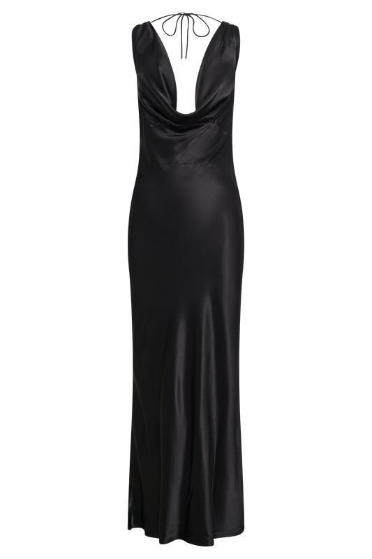 Angelique Satin Cowl Back Maxi Dress - Black