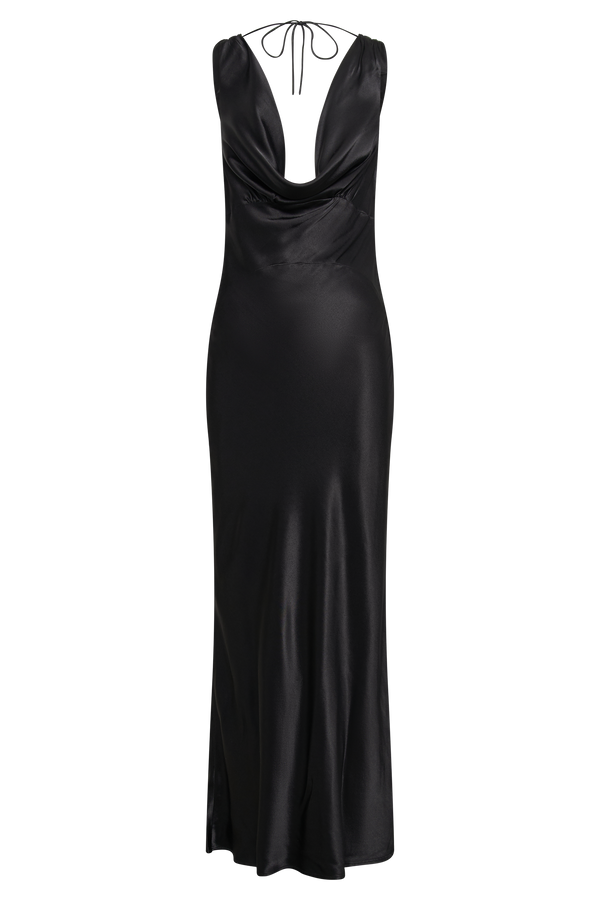 Angelique Satin Cowl Back Maxi Dress - Black