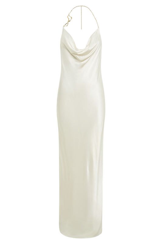 Melissa Satin Cowl Front Maxi Dress - Ivory