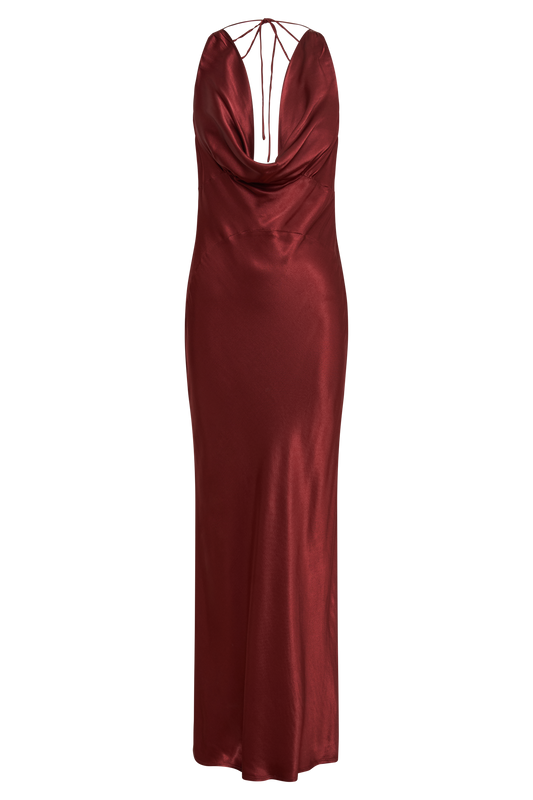 Angelique Satin Cowl Back Maxi Dress - Berry