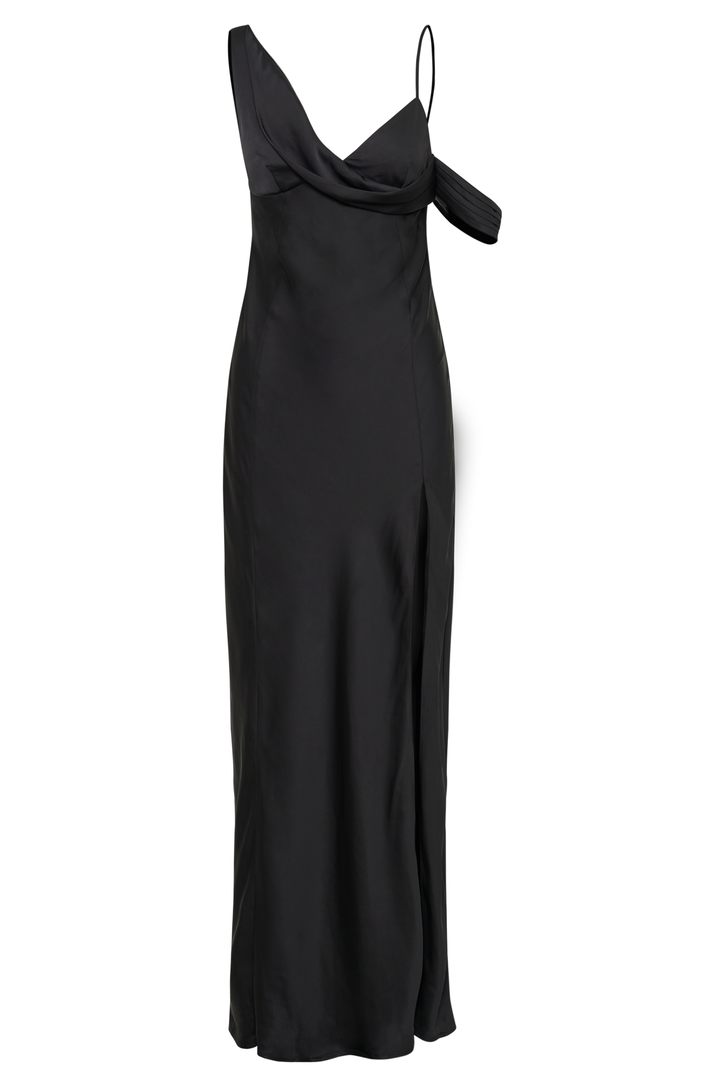 Soleil Satin Off Shoulder Maxi Dress - Black