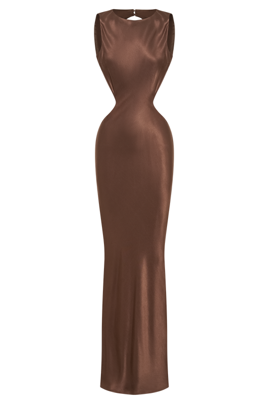 Electra Satin Cut Out Maxi Dress - Mocha