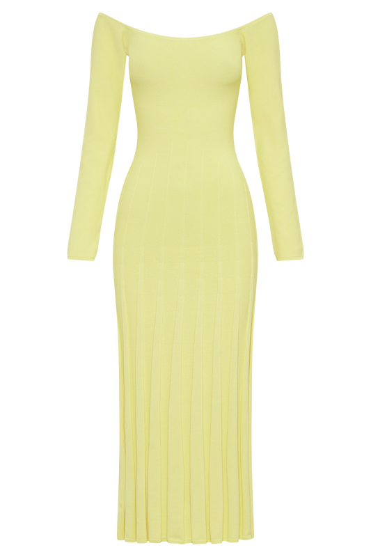 Emmeline Long Sleeve Rib Knit Midi Dress - Lemon