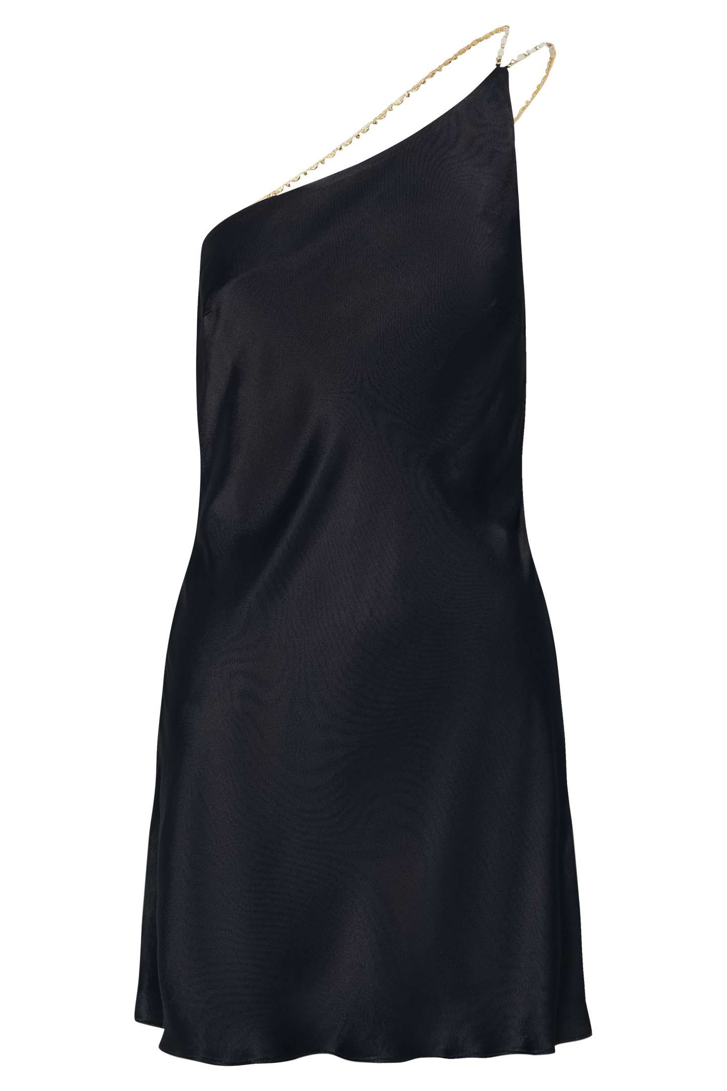 Berina One Shoulder Mini Dress With Pearl Trim - Black