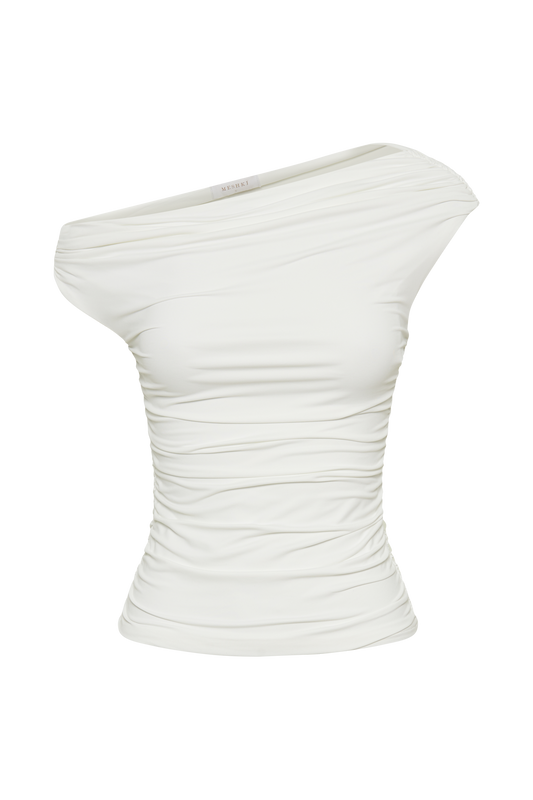 Alayna Recycled Nylon Ruched Top - White