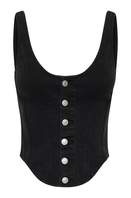 Leilani Corset Denim Top - Washed Black