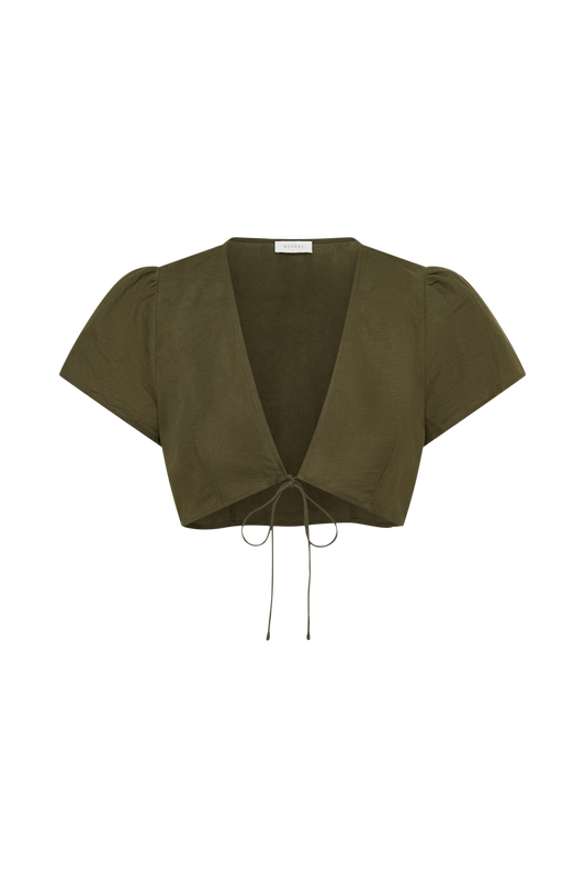 Fatima Linen Crop Top - Khaki