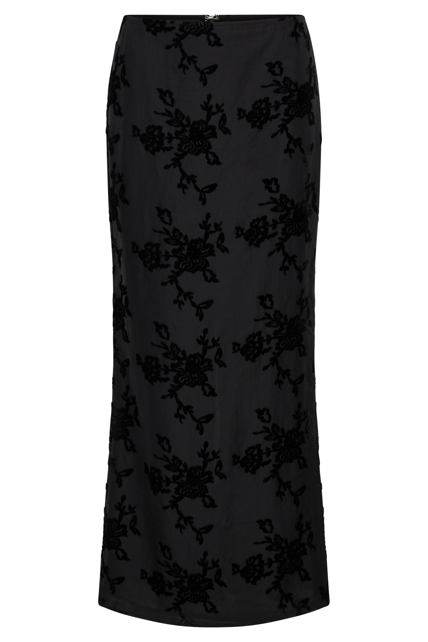 Mona Burnout Velvet Maxi Skirt - Black