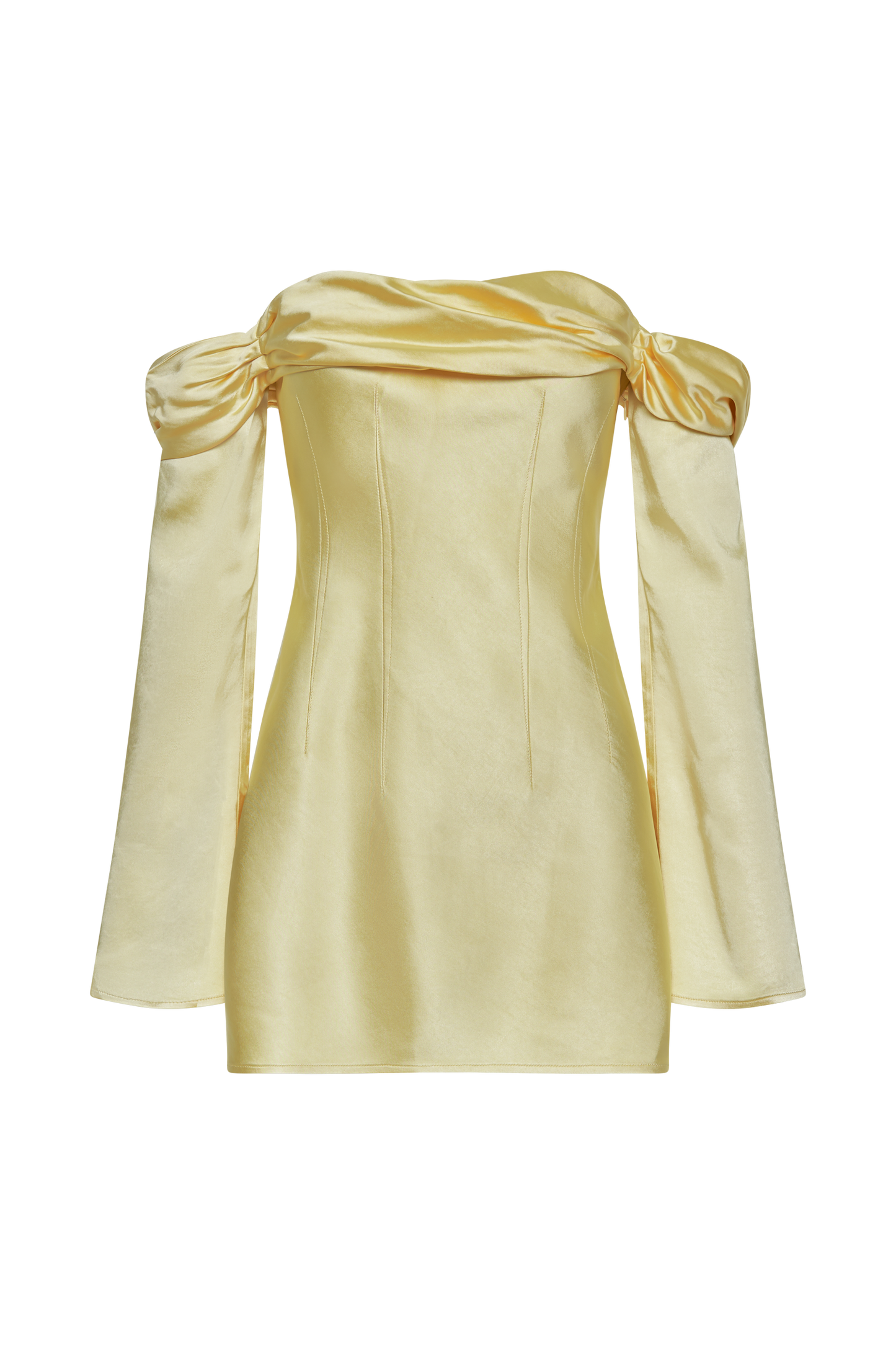 Giselle Off Shoulder Satin Mini Dress - Butter