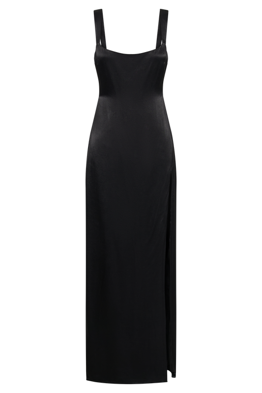 Verana Backless Satin Maxi Dress - Black