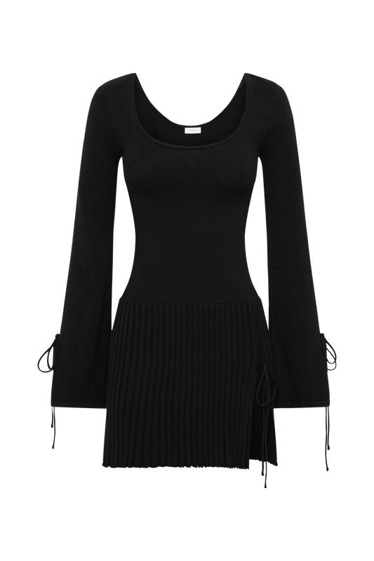 Britney Long Sleeve Knit Mini Dress - Black