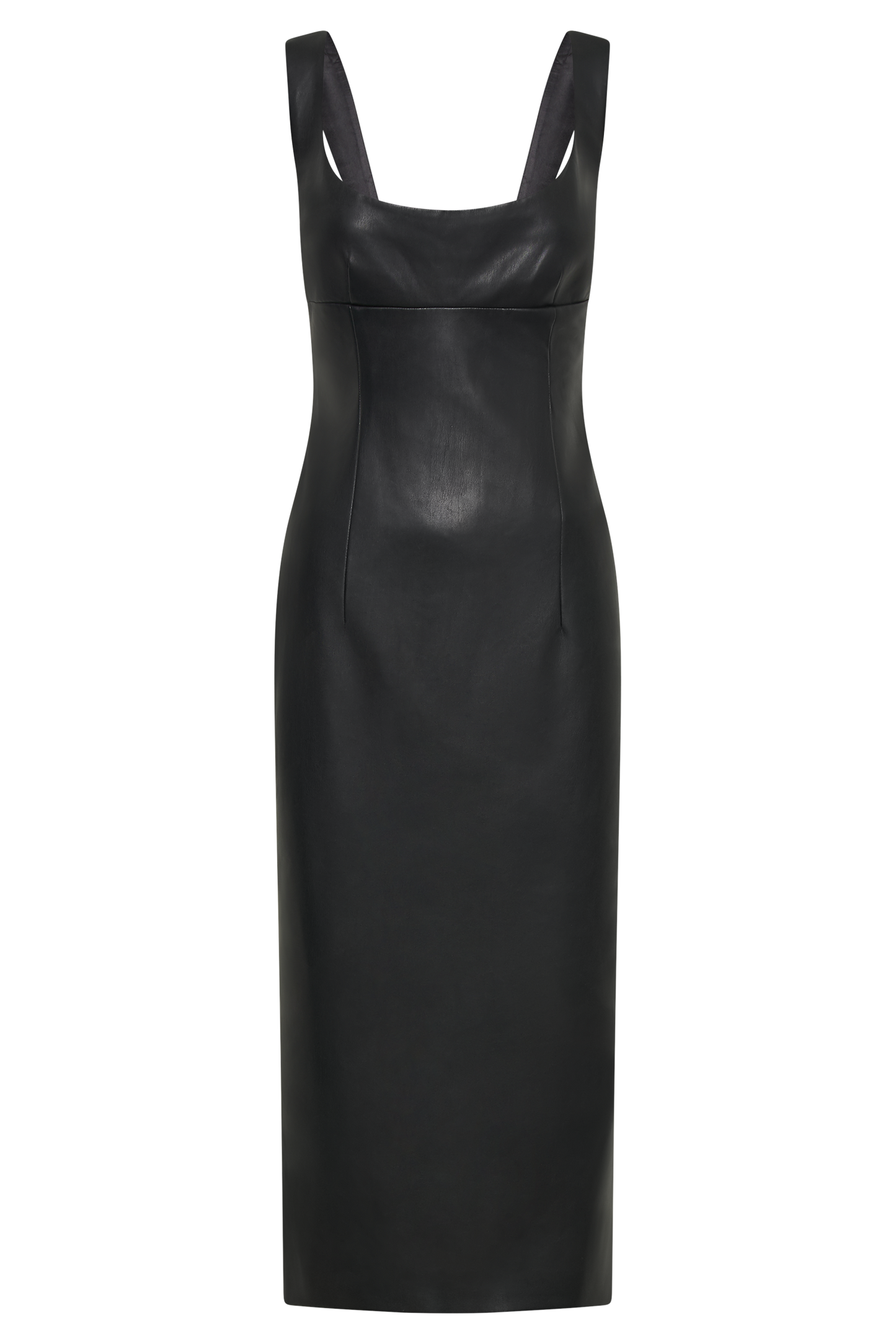 Cynthia Faux Leather Midi Dress - Black