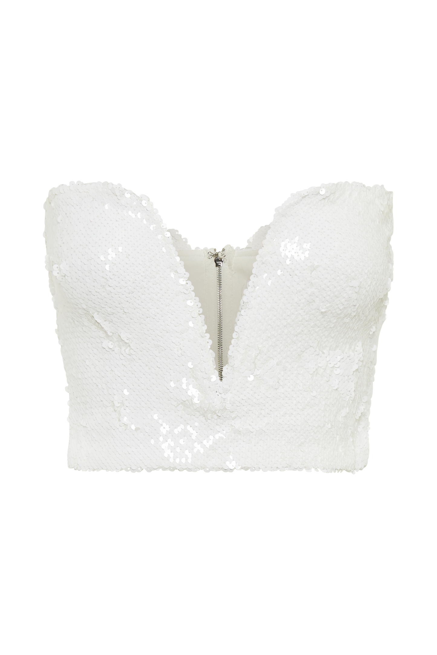 Zariah Strapless Sequin V Corset - White