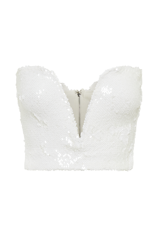 Zariah Strapless Sequin V Corset - White