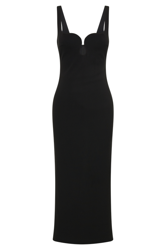 Dimi Scoop Neck Midi Dress - Black