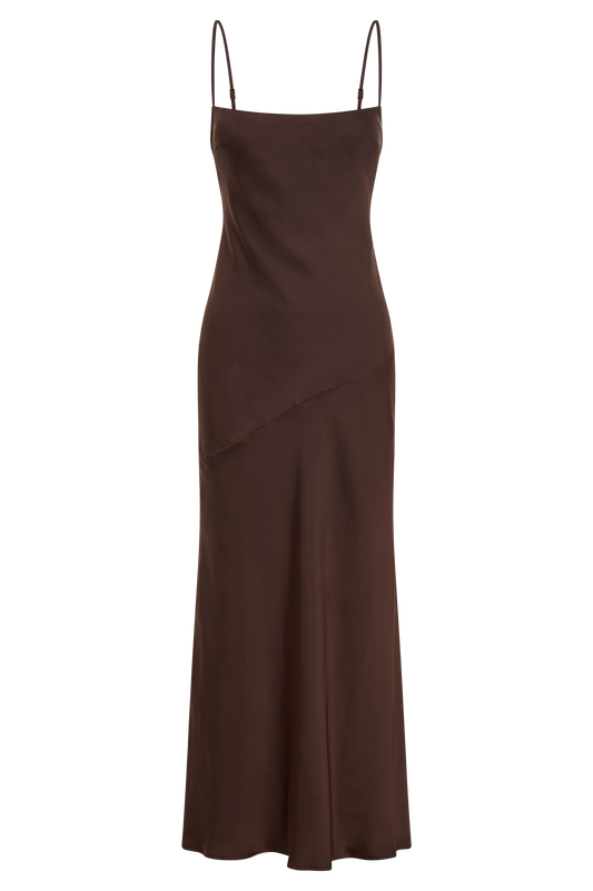 Brynlee Low Back Satin Maxi Dress - Dark Chocolate