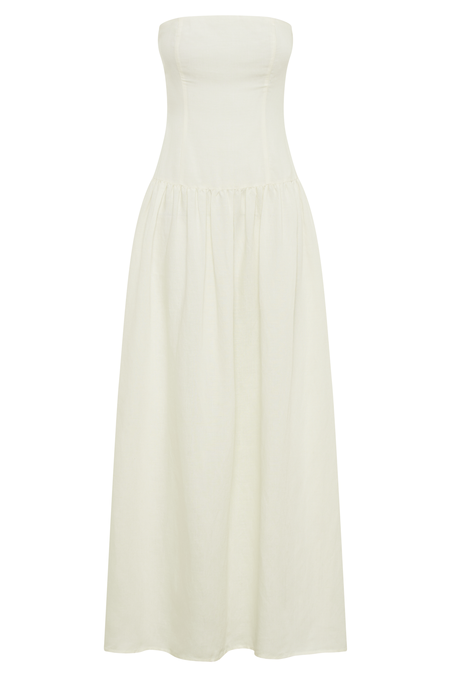 Audrina Strapless Linen Maxi Dress - White #11