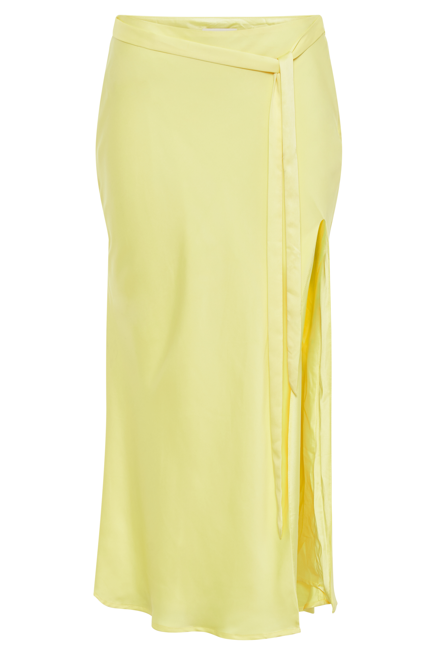 Edie Satin Midi Skirt With Tie - Yellow