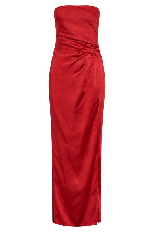 Aminah Draped Strapless Maxi Dress - Red