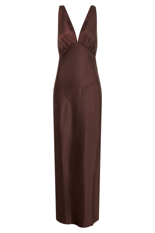 Nadia Maxi Satin Dress With Back Cowl - Dark Chocolate