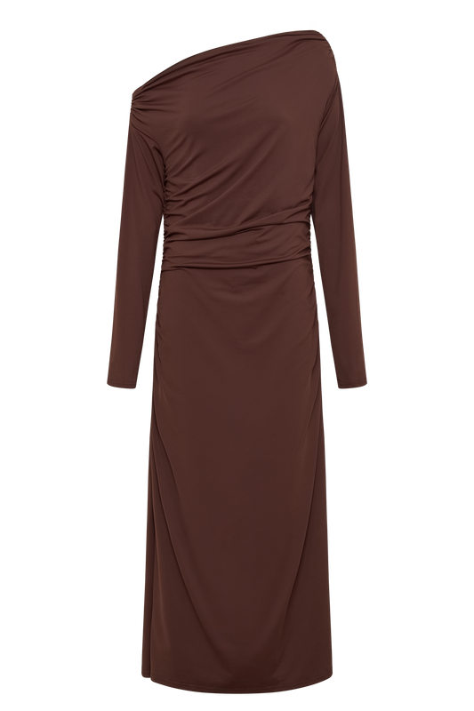 Christabel Recycled Nylon Ruched Midi Dress - Chocolate