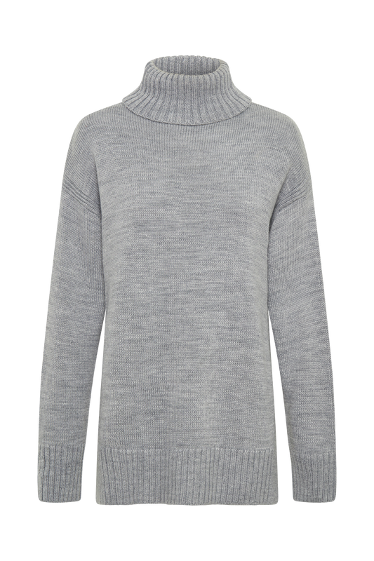 Brittany High Neck Knit Jumper - Grey Marle