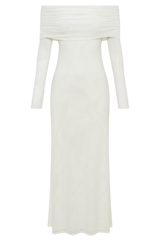 Josie Off Shoulder Mesh Maxi Dress - Ivory