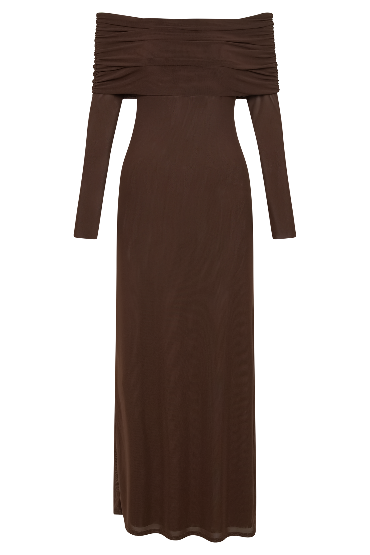 Josie Off Shoulder Mesh Maxi Dress - Dark Brown #9