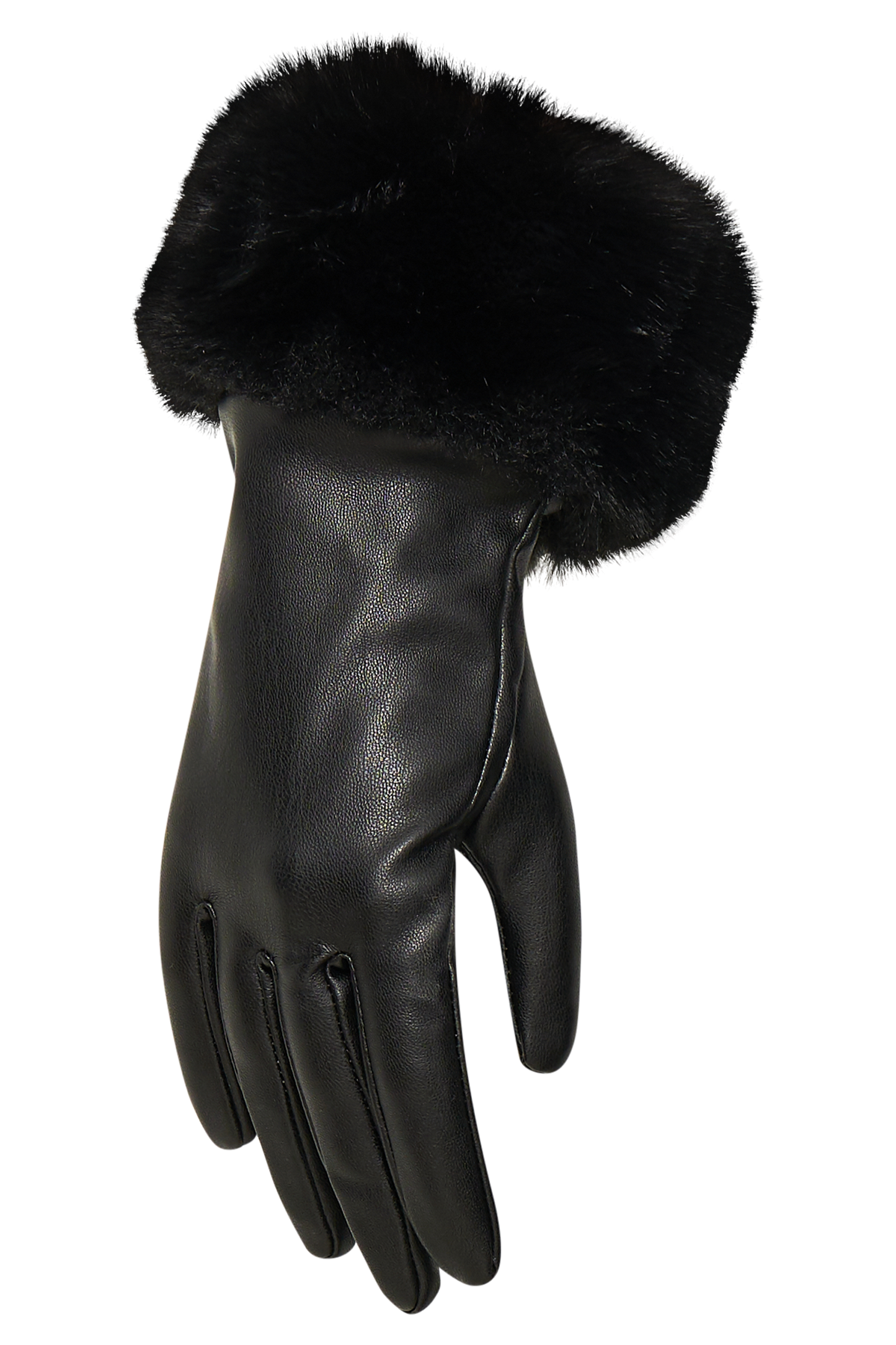 Jessabel Faux Leather Fur Trim Gloves - Black