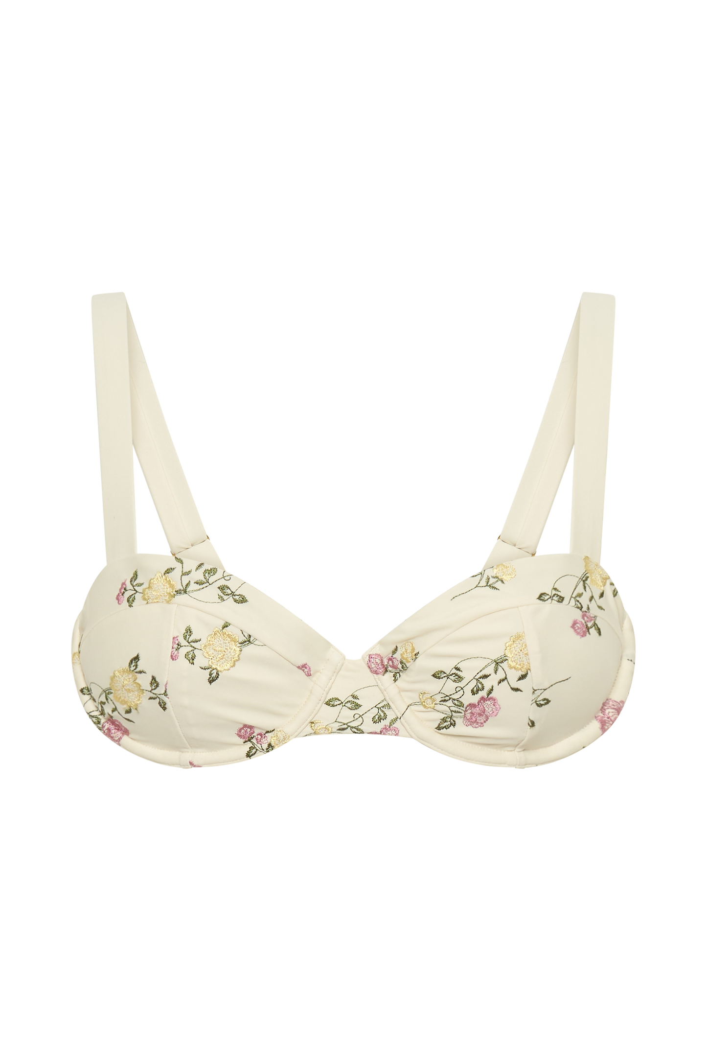 Lou Embroidered Bikini Top - Ivory Flower Print