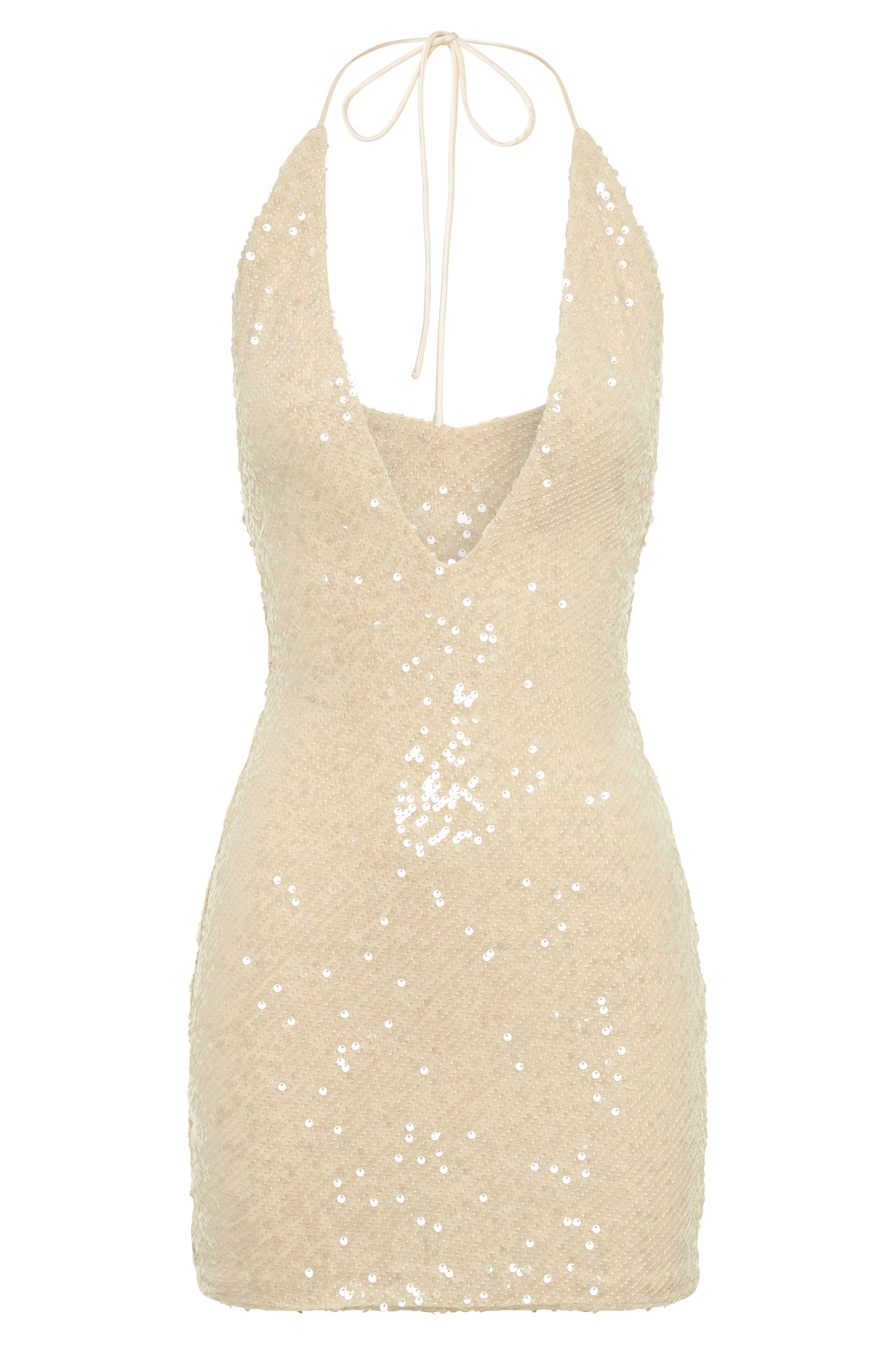 Cecilia Deep V Sequin Mini Dress - Cream