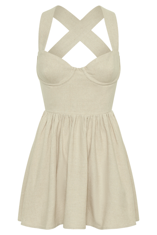 Loz Tie Back Linen Mini Dress - Natural