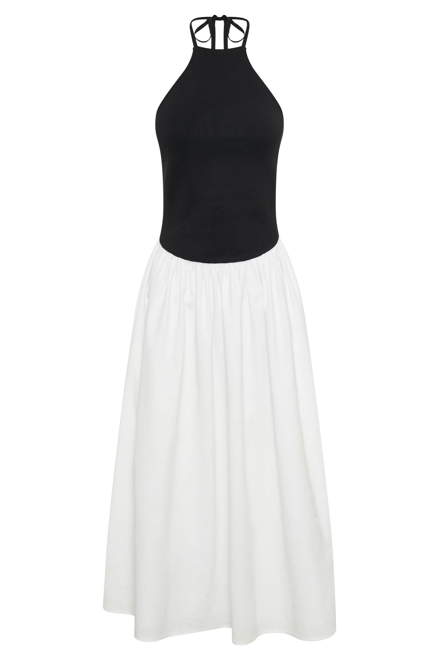 Katie Knit And Linen Midi Dress - Black/White