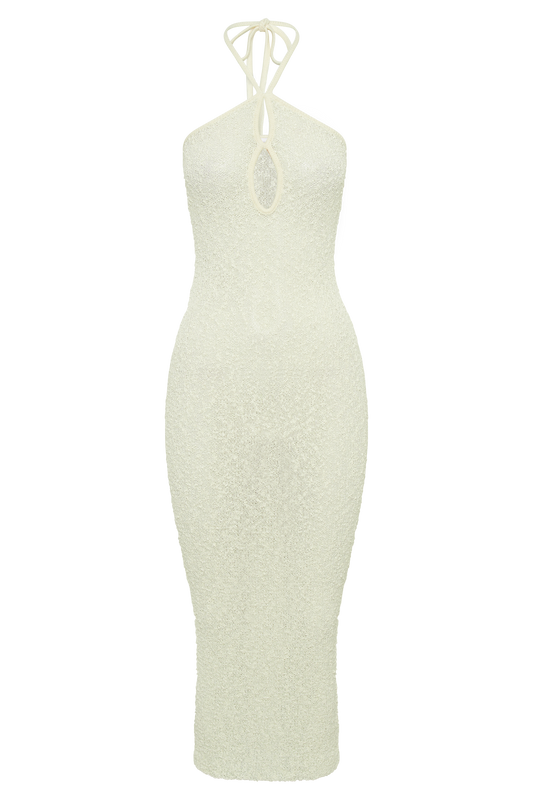 Kahali Boucle Halter Midi Dress - Cream