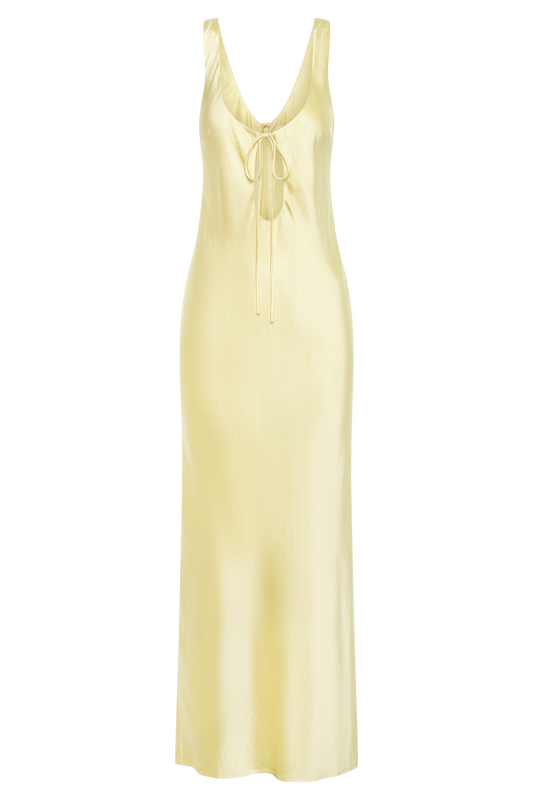 Aubrie Keyhole Satin Maxi Dress - Butter