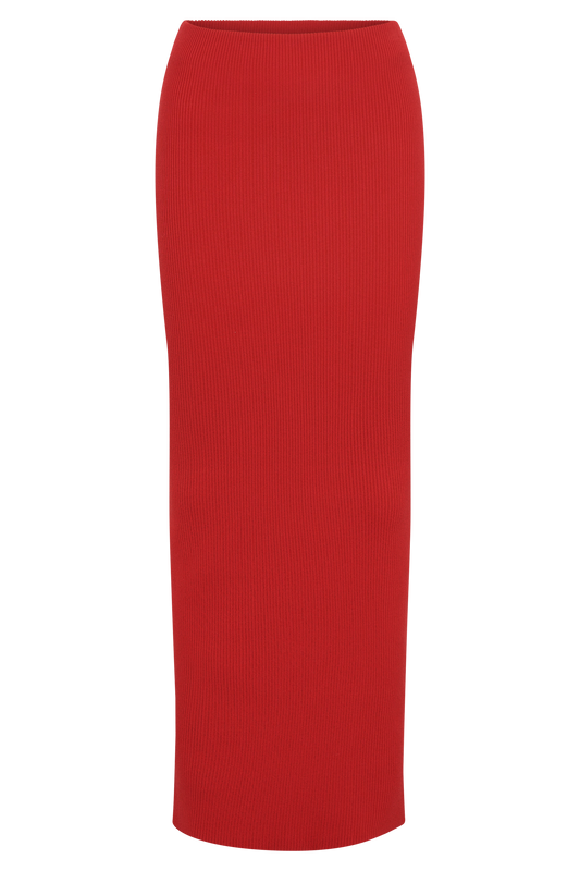 Kaesha Split Maxi Knitted Skirt - Red