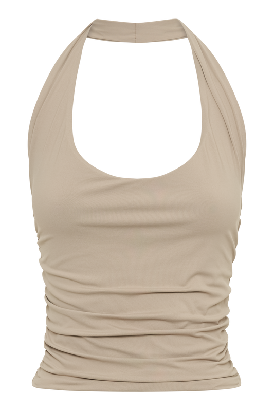 Marie Recycled Nylon Halter Top - Taupe